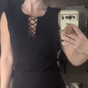 Le Chateau Black Sleeveless Lace-Up Top